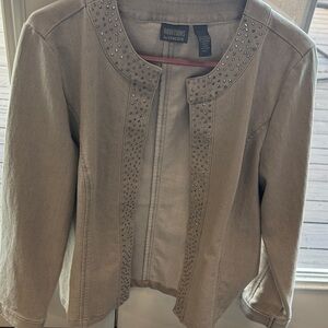 Chico's Taupe Stud-Trim Open Front Jacket